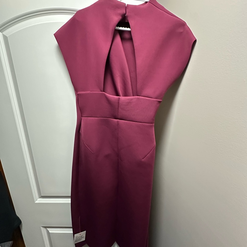 ASOS Asymmetrical High Neck Raspberry Pencil Dress - Picture 2 of 4